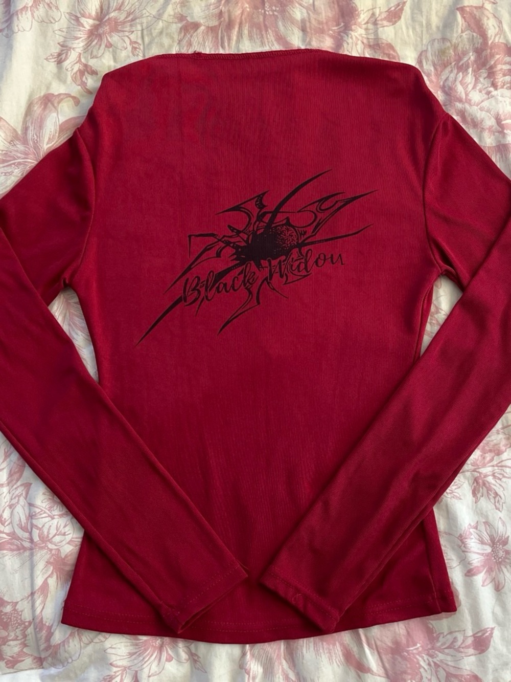 Off-Shoulder Long Sleeve Top in Deep Red